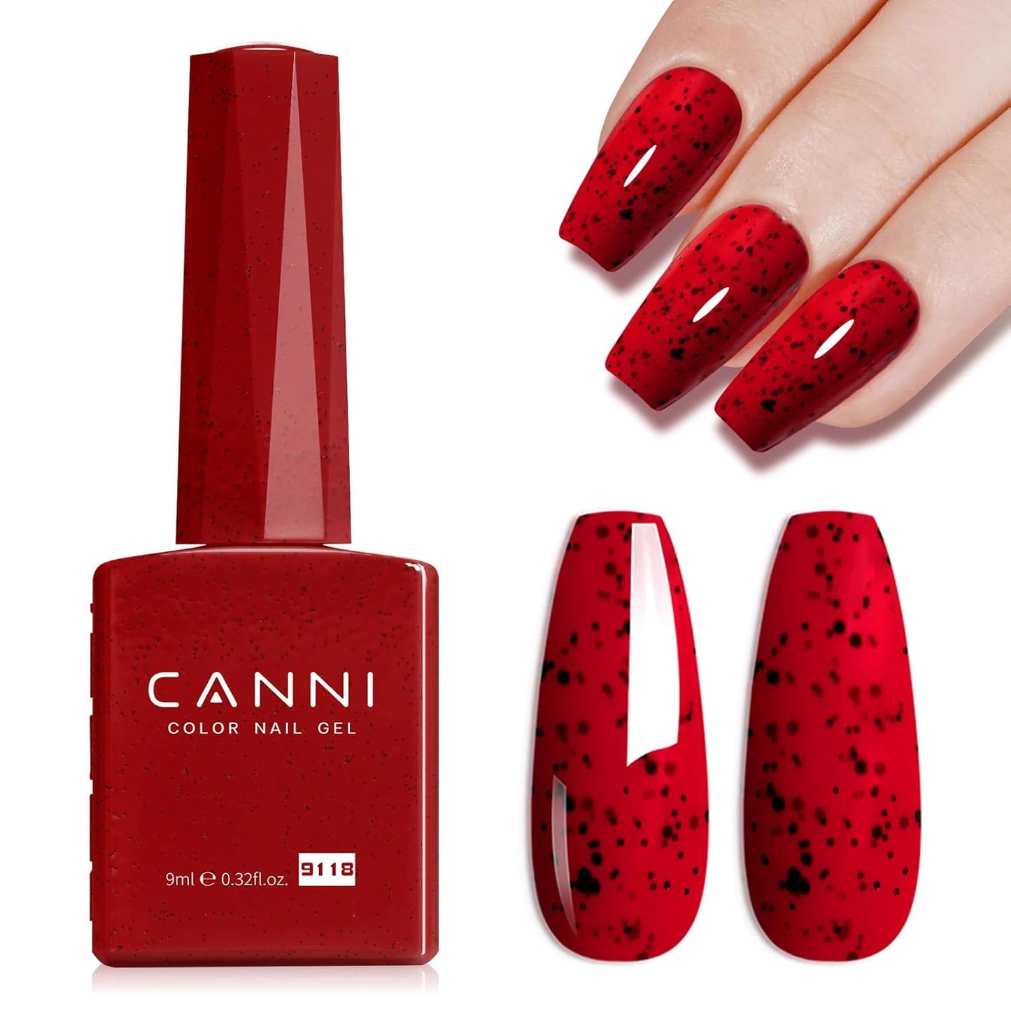 CANNI Wine Red Glitter Gel Polish – 9ML Sparkly Soak-Off UV/LED Gel Nail Polish for French Manicure, DIY or Salon Use