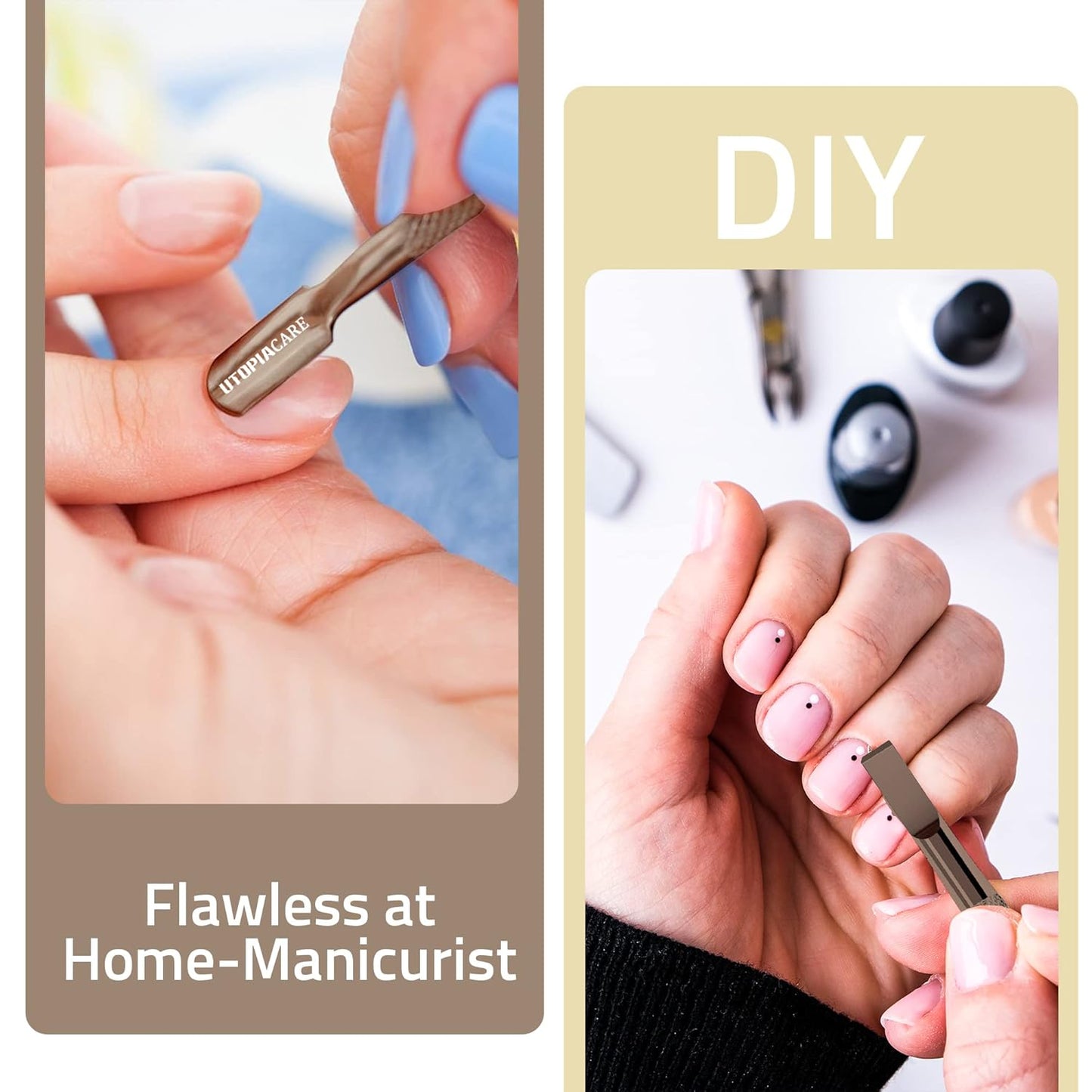 Utopia Care Cuticle Pusher Tool & Spoon Nail Cleaner, Professional Stainless Steel Cuticle Remover & Cutter, Durable Manicure & Pedicure Tool for Finger & Toenails, Bronze