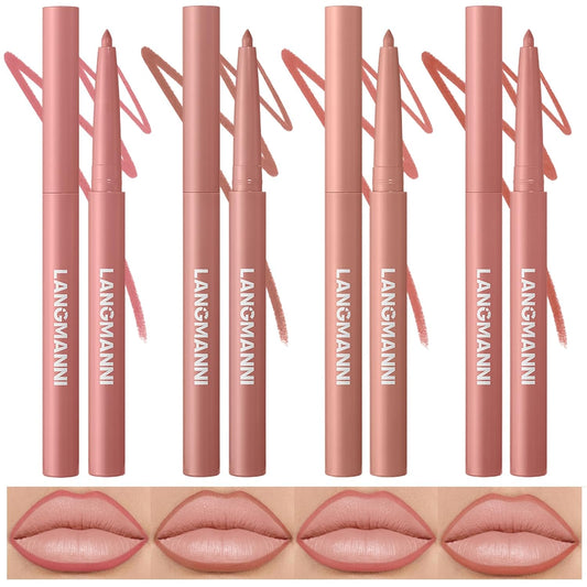 LANGMANNI 4Pcs Sculpting Matte Velvet Lip Liner Set,Smooth Creamy Texture,Waterproof And High Pigmented For Girls Daily Application Lip Makeup(1+2+3+4)
