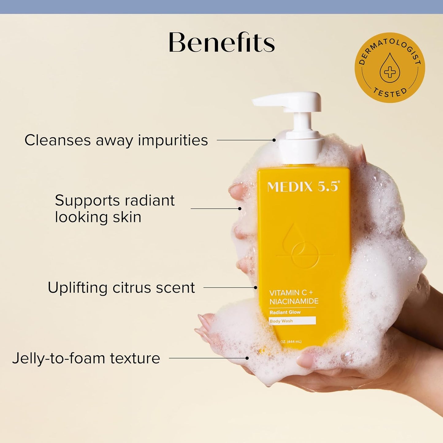 MEDIX Radiant Glow Vitamin C Body Wash W/Niacinamide | Citrus Scented Gentle Body & Face Cleanser For Women, Men, Dry Skin, & Smoother-Looking Skin | Removes Dirt, Oil, & Impurities, 3PC Travel Size