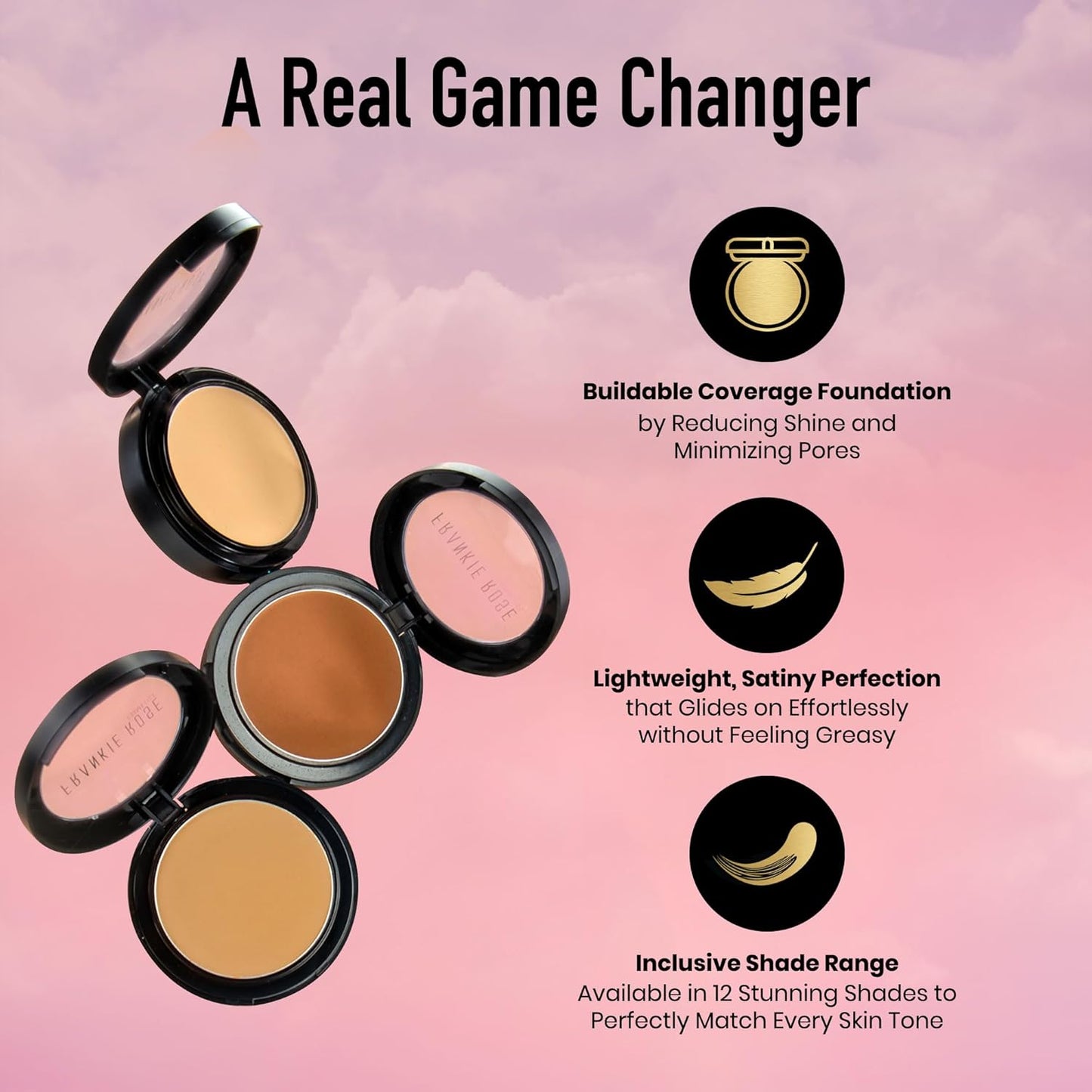 Frankie Rose Cosmetics Powder Foundation – Full Coverage Face Powder For Pores & Imperfections, Evens Out Skin Tone & Shine-Control | 58 Grams (Olive)