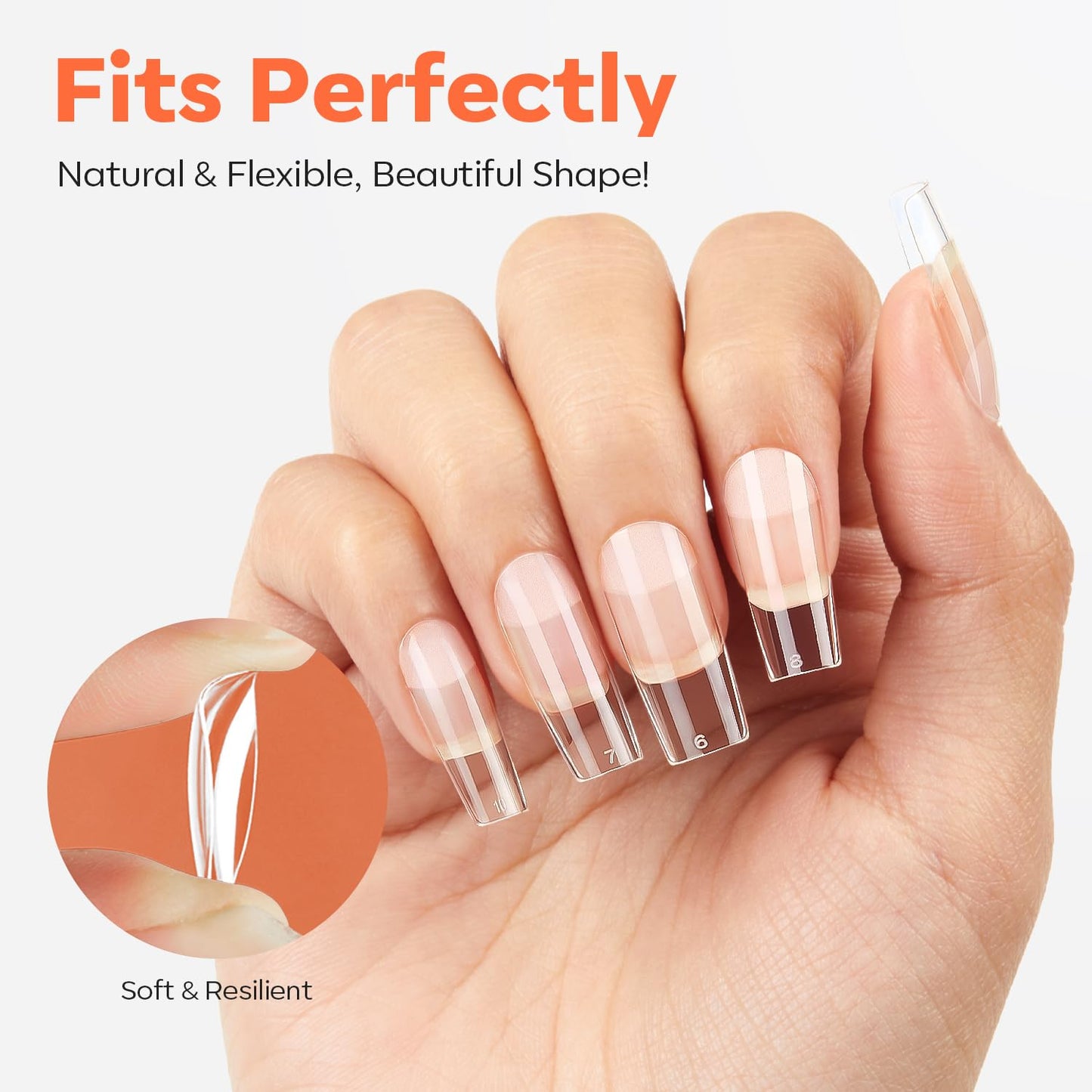 modelones Medium Square Nail Tips, Pre-shaped Soft Gel Tips Fake Nails False Acrylic Clear Full Cover Press on Extension Kit Gel Manicure DIY at Home 216PCS 12Sizes