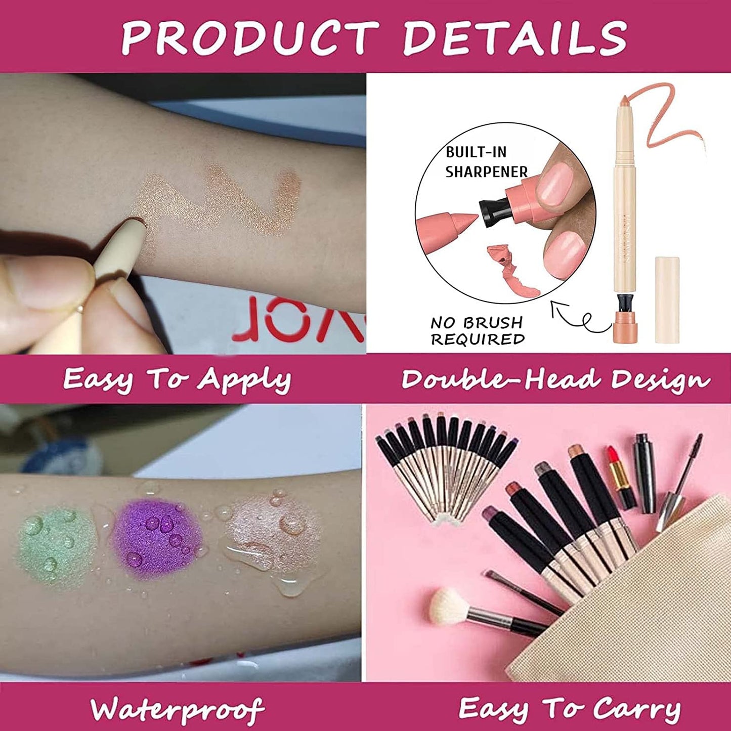 Brown Eyeshadow Stick, Smooth Cream Shimmer Eyeshadow Pencil, Waterproof Long Lasting High Pigmented Hypoallergenic Eye Shadow Highlighter Stick Create Multi-Dimension Eyes Look(16# Brown Shimmer)