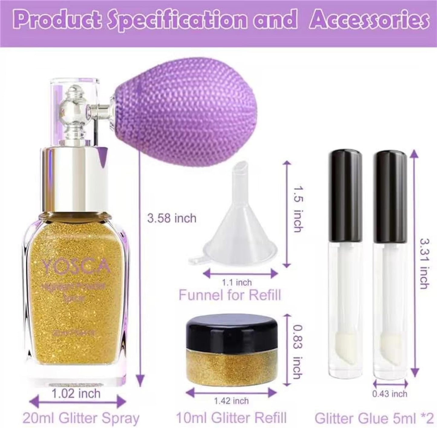 Yosca Body Glitter Spray, 30ML Loose Body Shimmer Powder Hair Spray Gold Glitter Sparkle Highlighter Makeup Mardi Gras Festival Accessories for Rave Clothes Hair Face Nail Art