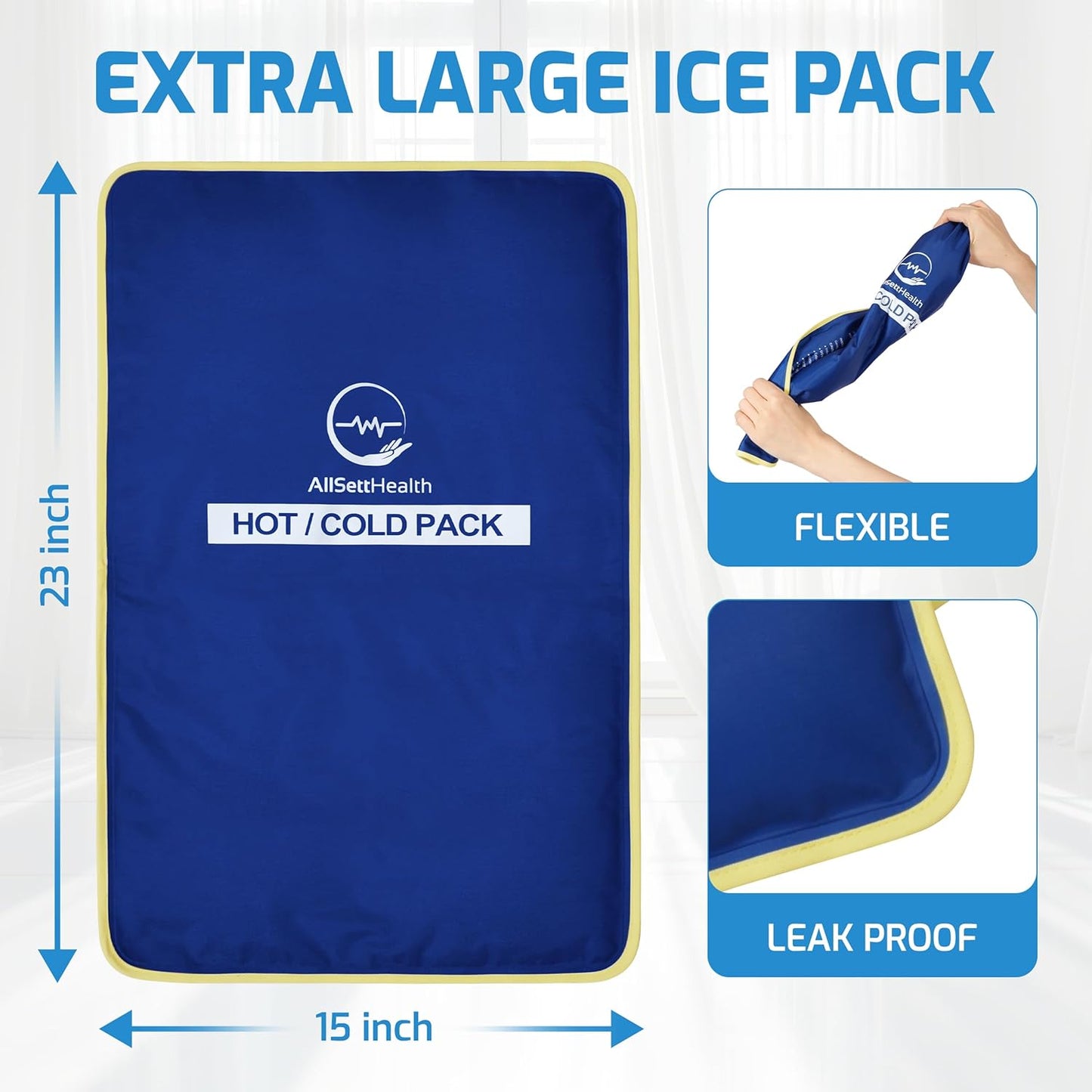 Extra Large Reusable Gel Ice Pack for Injuries (23"x15") | Large Ice Pack for Back Pain Relief, Post Surgery Recovery, Flexible Cold Pack for Lower Back Pain