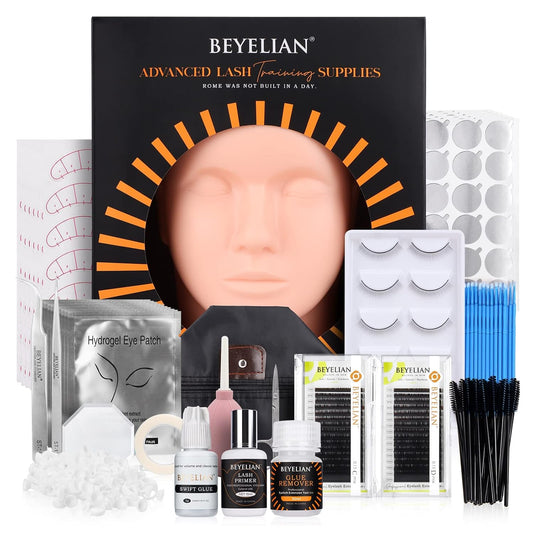 Eyelash Extension Kit,with lash Mannequin Head Lash Practice training kit Professional lash extension supplies Tool for Lash Training by BEYELIAN