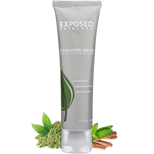 Exposed Skin Care Clear Pore Serum - Green Tea, Licorice Root, Salicylic Acid - Unisex Skin Serum for Oily, Sensitive Skin