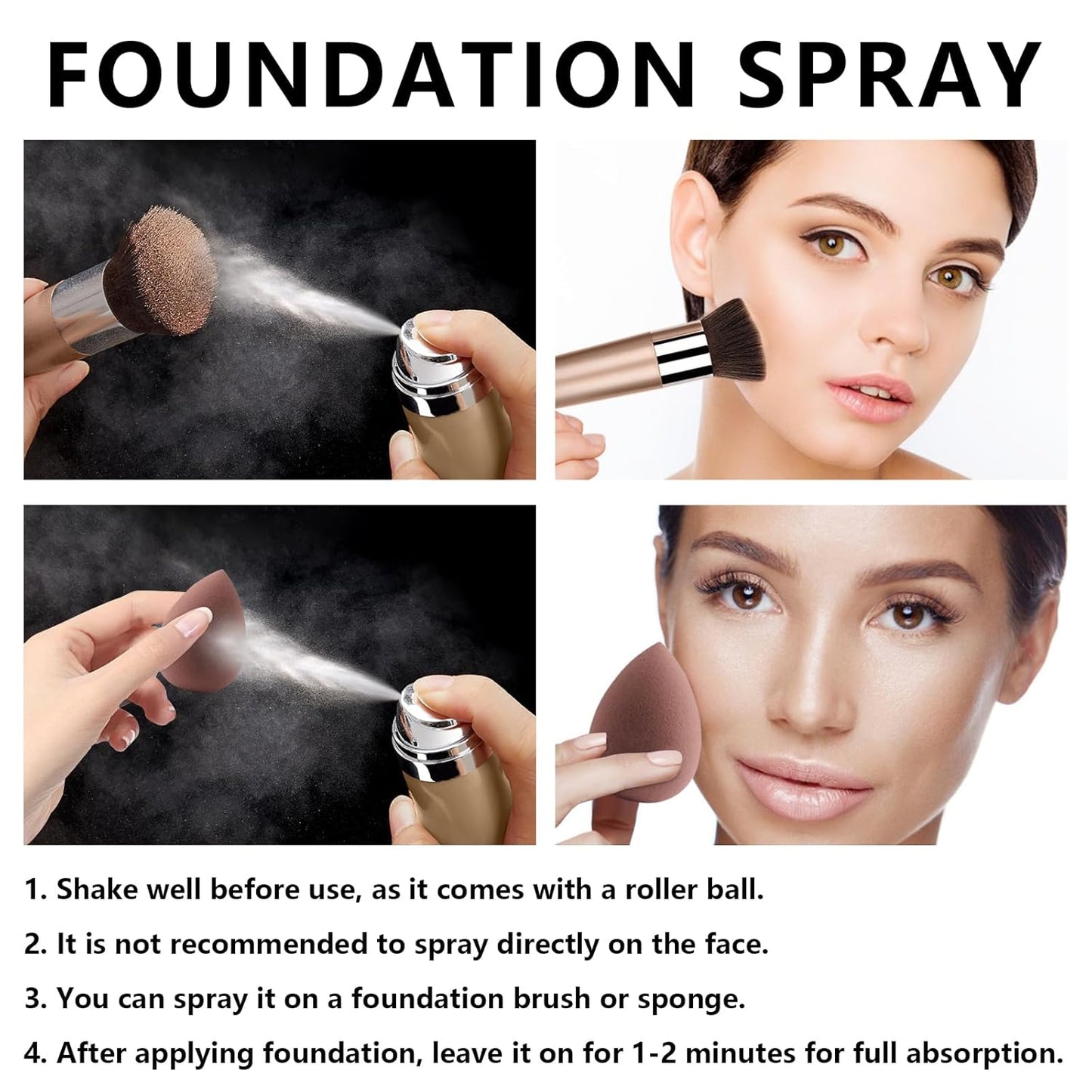 AirBrush Foundation Spray With Primer and Brush, Silky Mist Foundation Spray Makeup, Full Coverage Foundation for Smooth Radiant Finish, Formula Breathable Lightweight Hydrating(#4 Porcelain)