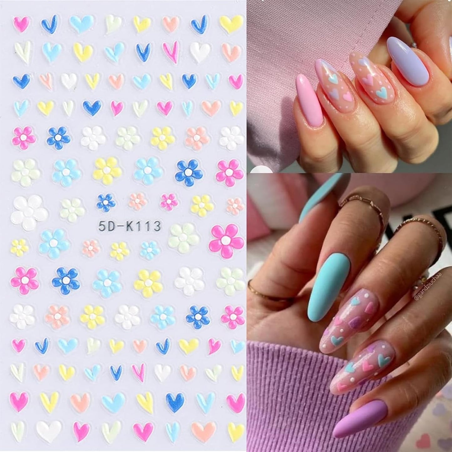 Flower Nail Art Stickers Decals 5D Embossed Nail Decals 6 Sheets Spring Summer Self-Adhesive Nails Design Accessories 3D Flowers Stickers for Women Nails Decoration