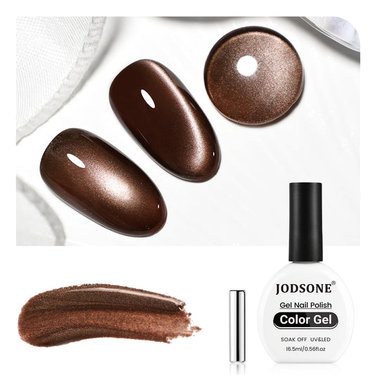 JODSONE 16.5ml Cat Eye Gel Nail Polish Dark Brown Glitter Magnetic Reflective Translucent Need U V Curing Salon Gift for Girl Women
