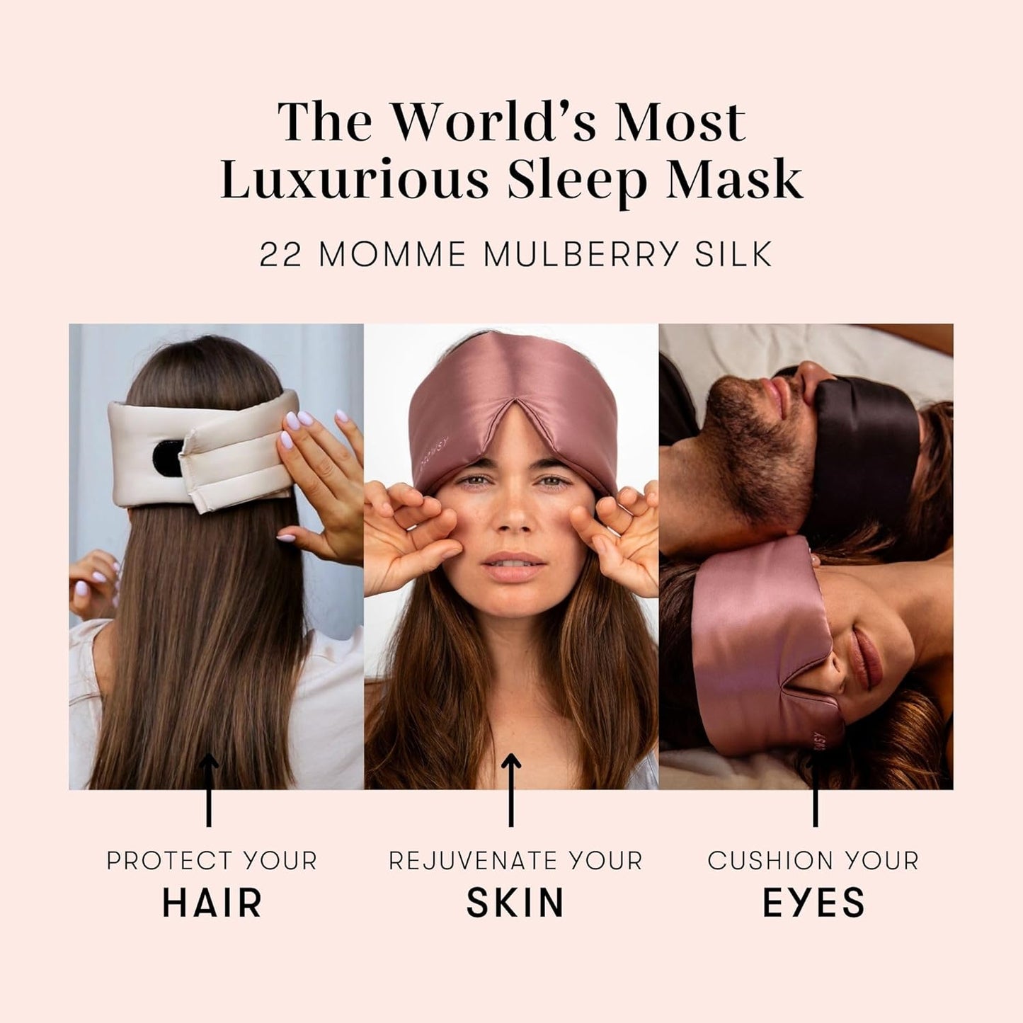 DROWSY Silk Sleep Mask. Face-Hugging, Padded Silk Cocoon for Luxury Sleep in Total Darkness. (Sunset Pink)