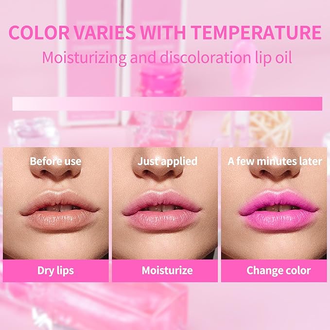 Magic Color Changing Lip Oil, Hydrating Lip Glow Oil Plumping Gloss Tinted Lip Balm Transparent Moisturizing Toot Lip Care