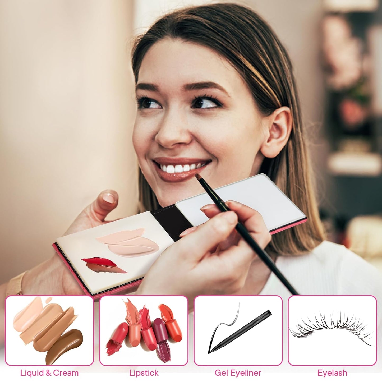 Alyfini Pocket Makeup Palette Mirror for Purse - 100 Disposable Sheets & Spatula, Small Travel Toiletry Essentials, Handheld Foundation/Lip/Nail Color Mixing Tray, Makeup Artist and Enthusiasts Gift