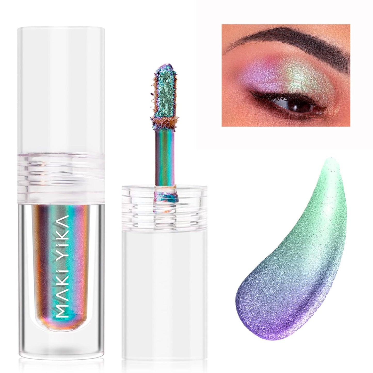 MAKI YIKA Glitter Liquid Eyeshadow Chameleon Metallic Eyeshadow MultiColor Shifting Long Lasting Multichrome Holographic Eye Topper Glitters (#6 Aurora)