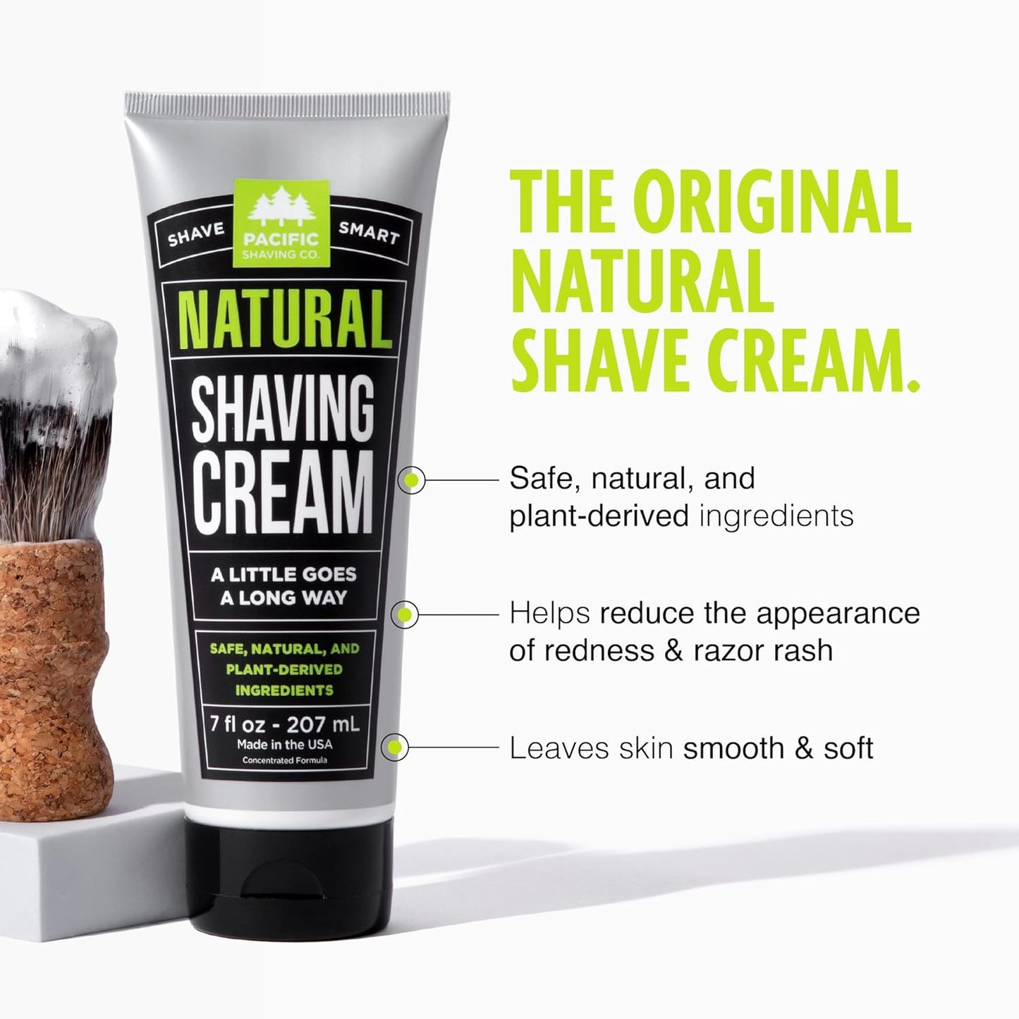 Pacific Shaving Company Natural Shaving Cream - Shea Butter + Vitamin E Shave Cream for Hydrated Sensitive Skin - Clean Formula for a Smooth, Anti-Redness + Irritation-Free Shave Cream (3.4 Oz)