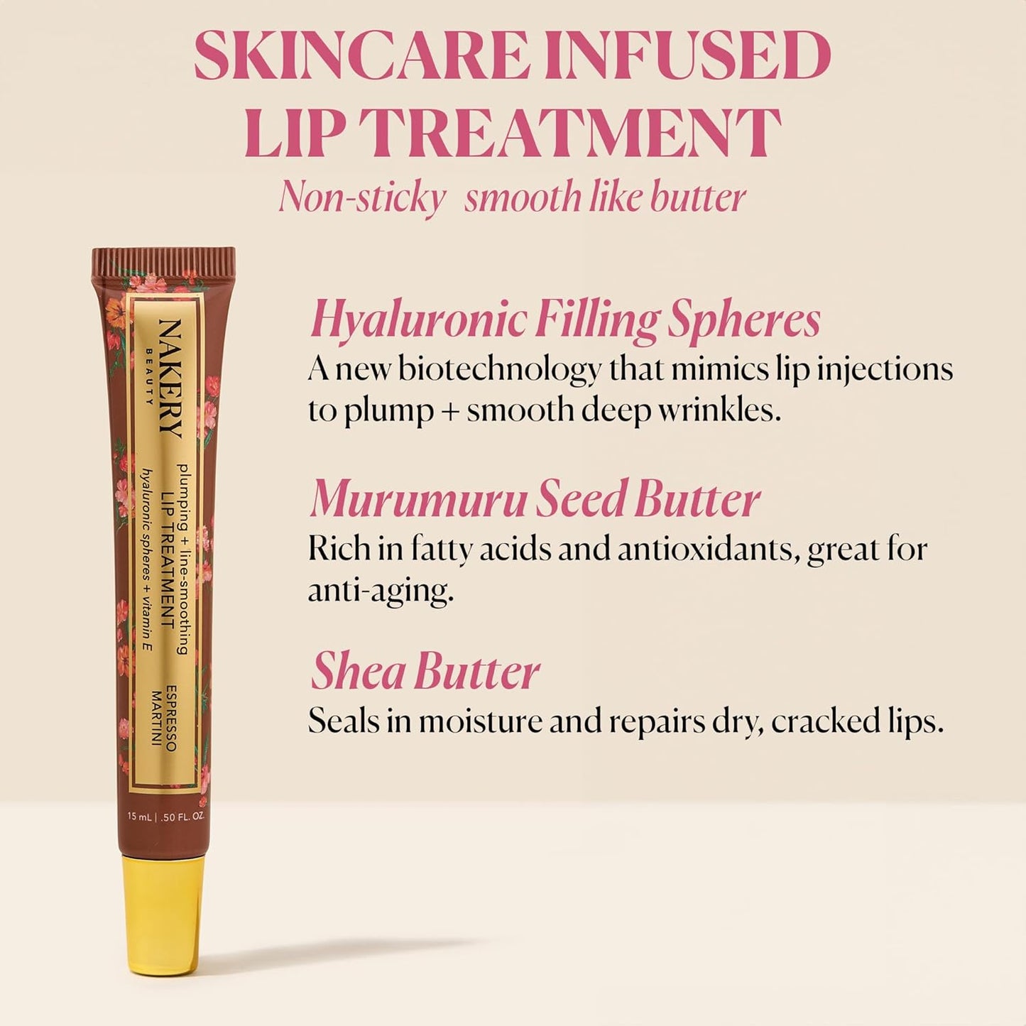 Nakery Plumping Lip Treatment for Dry Cracked Lips - Line Smoothing Lip Plumper for Women with Hyaluronic Acid Serum for Lips - Non Sticky Lip Gloss Plumper for Petal Soft Lips – Espresso Martini