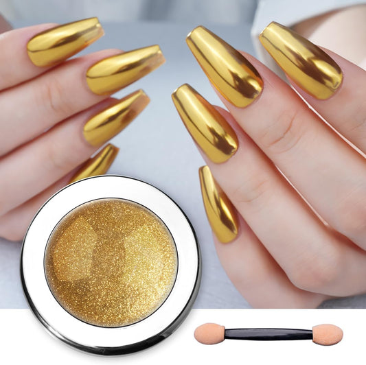 PrettyDiva Chrome Nail Powder - Gold Mirror Effect Nail Chrome Powders, Highlight Metallic Chrome Powder for Nail Art Pigment Chrome Powder for Nails (gold, 1g)