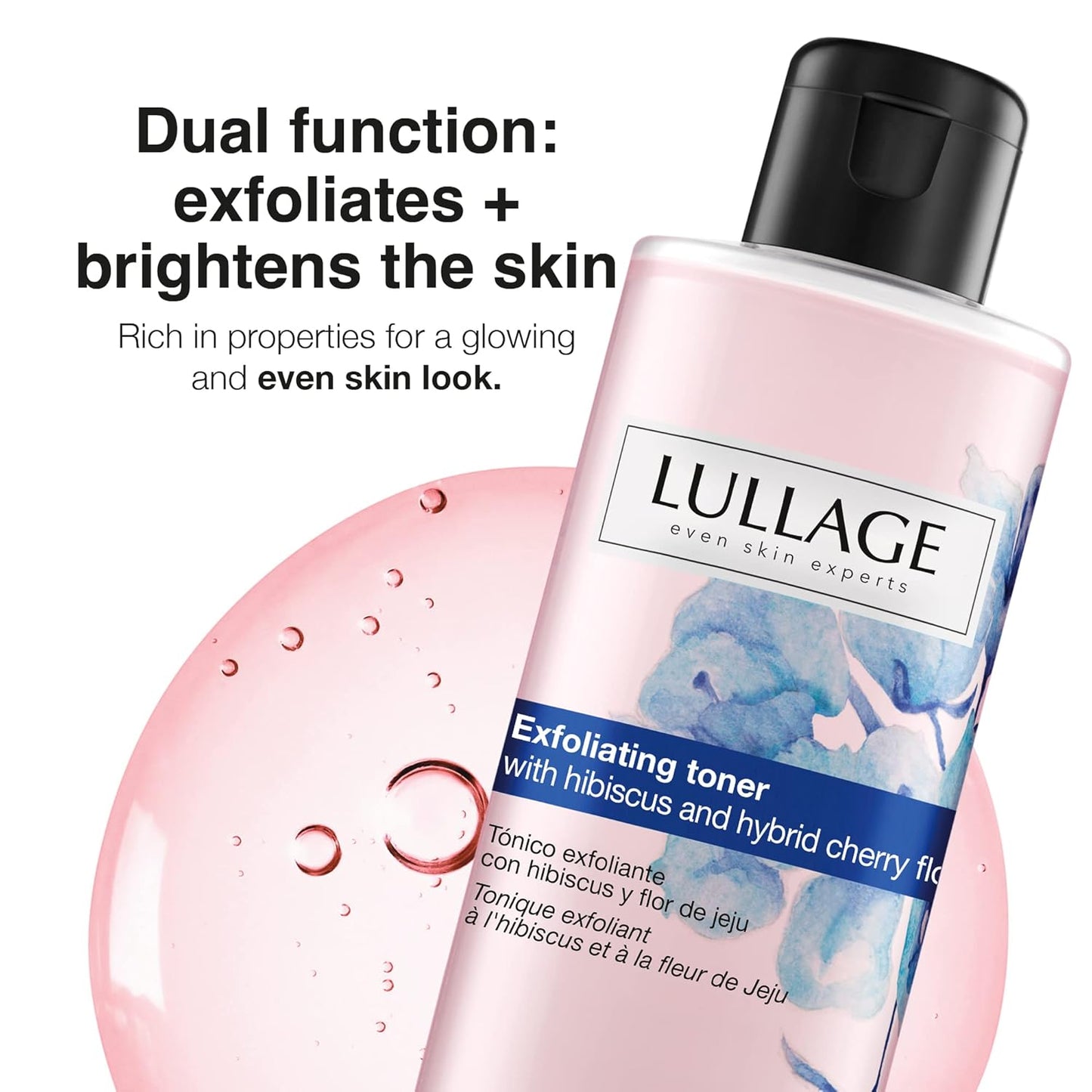 Lullage Exfoliating Toner for the Face with Hibiscus Extract, Alcohol-Free Face Toner for All Skin Types, Exfoliates, Cleanses, Purifies & Evens Skin Tone, 6.8 Fl Oz