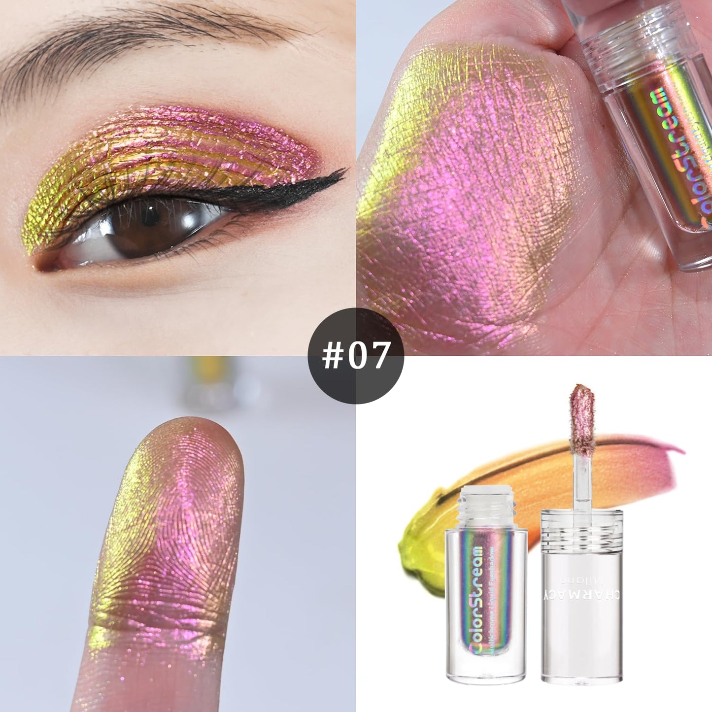 CHARMACY Multichrome Liquid Metallic Eyeshadow, Chameleon Shifting Color, Holographic Glitter Liquid Eyeshadow, Long Lasting Wear, Vegan Eye Topper for Party, Daily Makeup #07