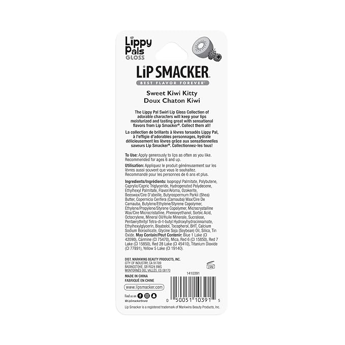 Lip Smacker Lippy Pals Kitty Kitten, Flavored Moisturizing & Smoothing Soft Shine Lip Balm, Hydrating & Protecting Fun Tasty Glossy Finish, Cruelty-Free & Vegan - Sweet Kiwi Kitten