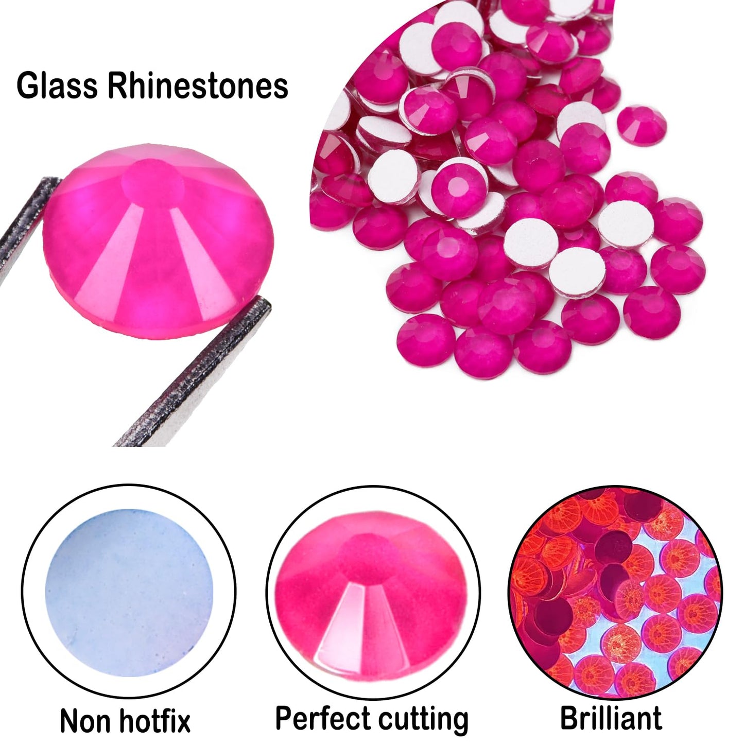 Flatback Glass Rhinestones,Bedazzler Gems 288pcs Non Hotfix Crystal Rhinestones for Nail Charms Crafts Clothes Tumblers,Hot Pink Neon,SS30