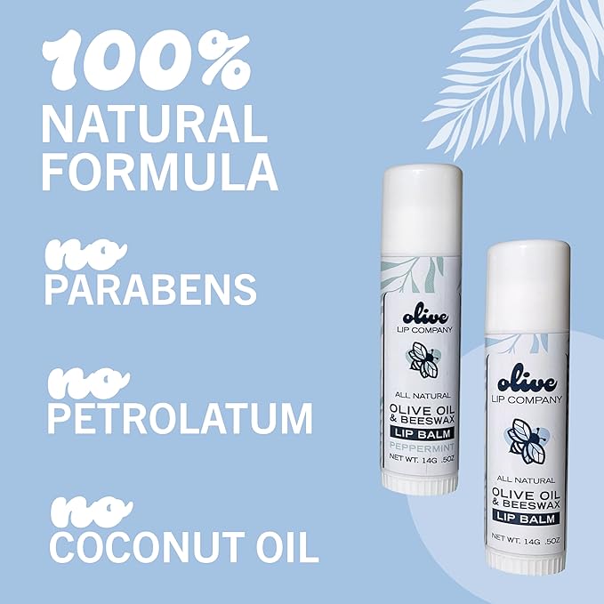 Hydrating Olive Oil and Peppermint Lip Balm with Mango Butter and Beeswax, 0.5 oz. Jumbo Tube, Clear Long Lasting Moisturizer for Dry, Cracked, Chapped Lips