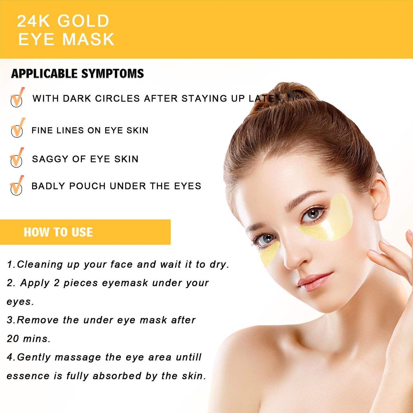 Under Eye Patches, 24K Gold Eye Mask, 60PCS Under Eye Mask, Collagen Gel Pads Patch Treatments for Lighten Wrinkles Puffy Eyes Dark Circles Anti-Aging Moisturizing, Fine Lines Eye Bags Women Men