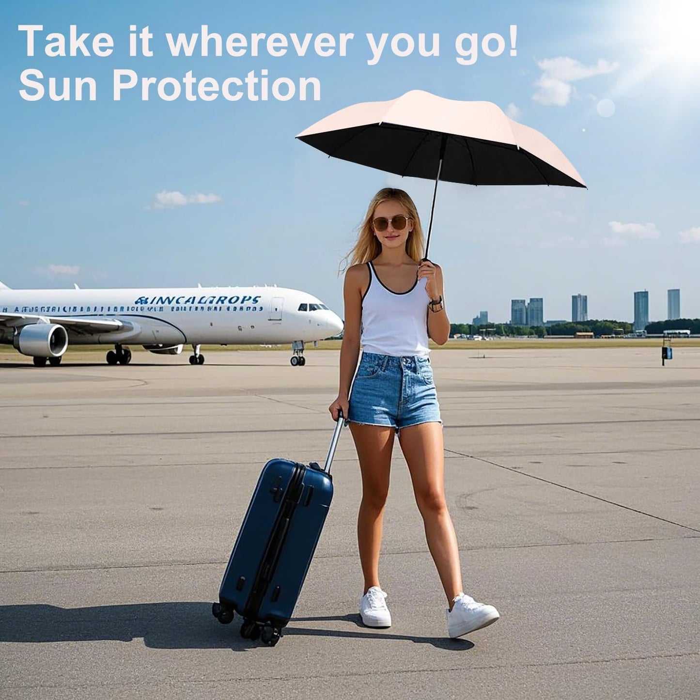 BAODINI Travel Essentials Mini Umbrella for Purse With Case Small Compact UV Sun Protection Lightweight Tiny Pocket Manual Open Close Umbrella for Women Kids and Men Fit Purse Backpack