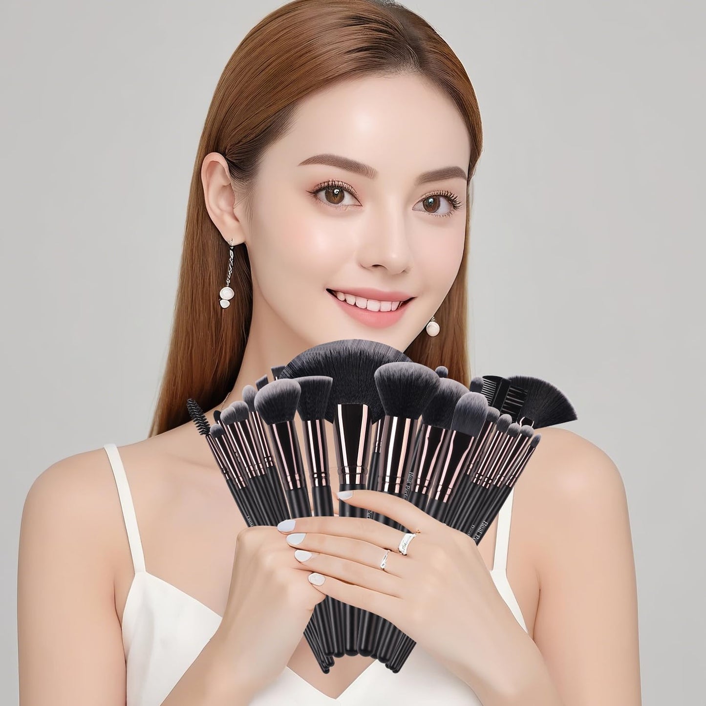 Real Perfection Makeup Brushes 24pcs Makeup Brush Set Premium Synthetic Powder Foundation Contour Blush Concealer Eye Shadow Blending Liner Make Up Brush Kit with Case