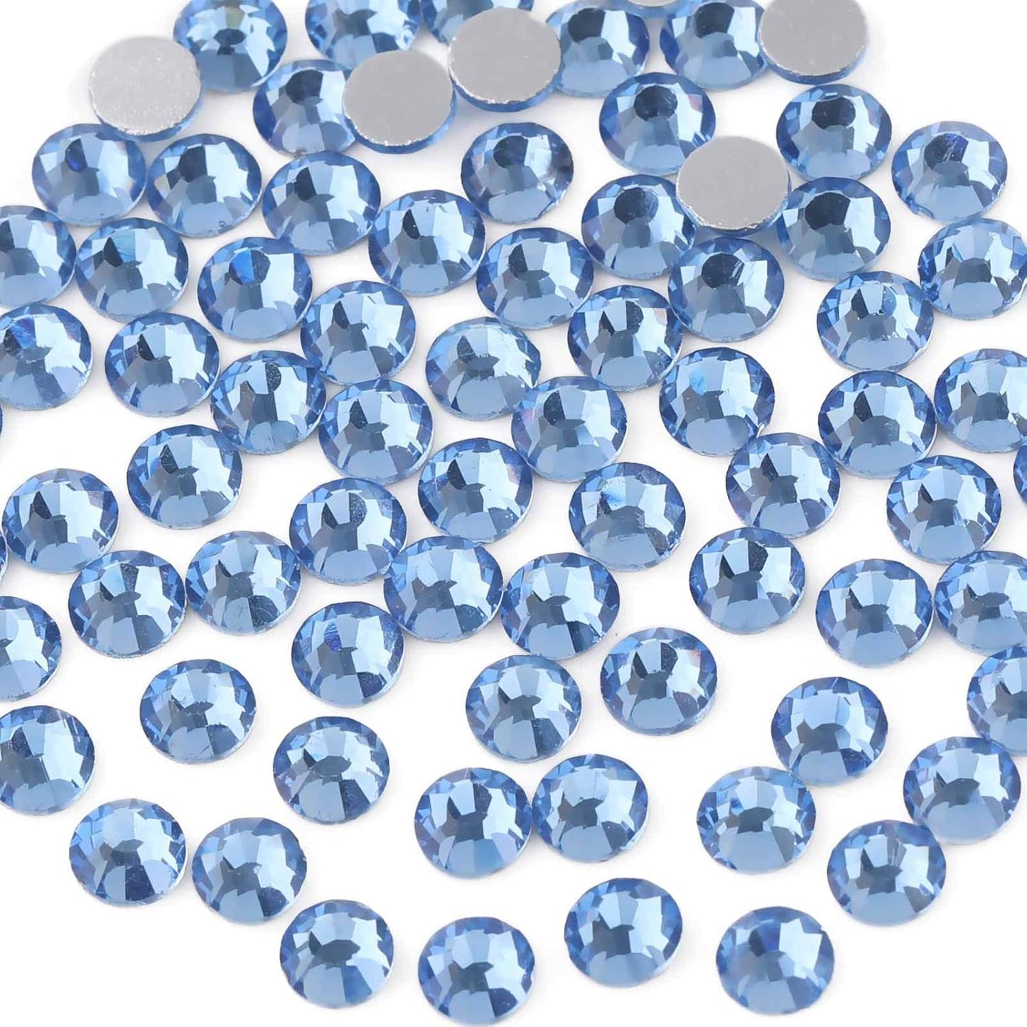 Beadsland 1440pcs Flat Back Crystal Rhinestones Round Gems for Nail Art and Craft Glue Fix,Light Blue,SS16,3.8-4.0mm