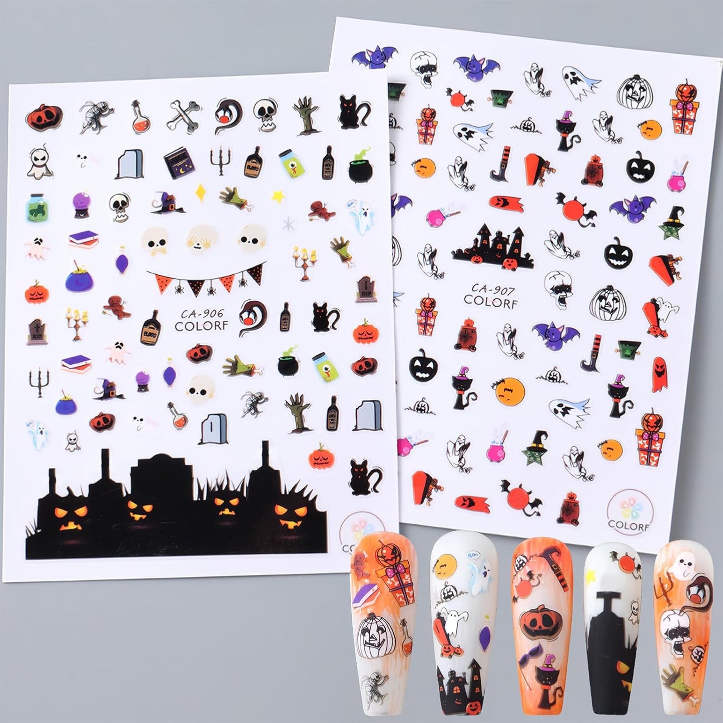 8Sheets Halloween Nail Art Stickers 3D Spider Web Nail Decals Acrylic Pumpkin Head Spider Web Bat Designs Clown Witch Hat Nail Design Halloween Nail Decorations Supplies for Women Manicure Decorations