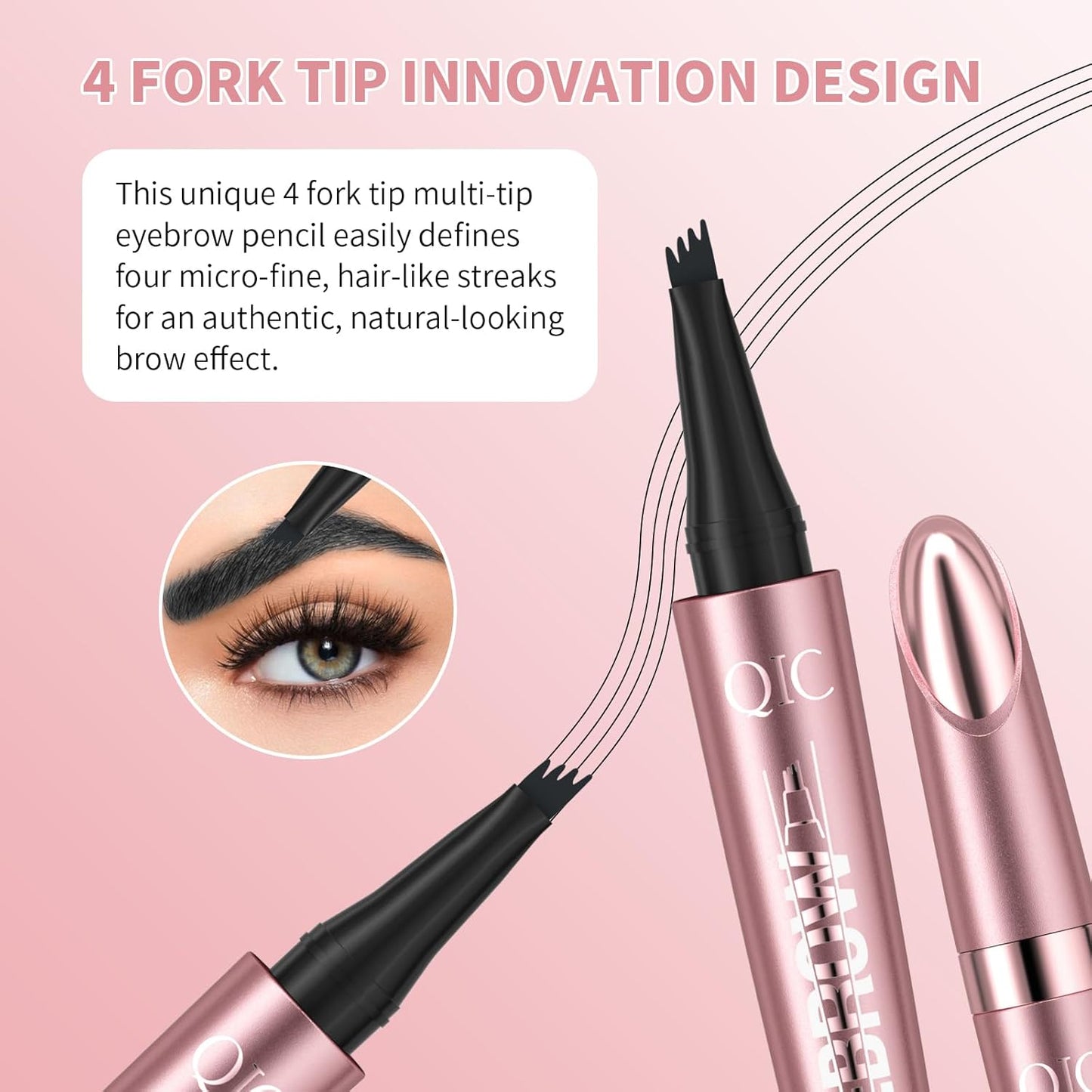 Eyebrow Pencils for Women - Microblading Eyebrow Pencil with Precise 4-Fork-Tip Waterproof Eyebrow Pen Smudge-Proof Eye Brow Pencils Create Natural Hair-Like Brows, Last All-Day, Gray