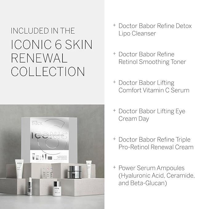 BABOR DOCTOR Iconic Skin Renewal Collection Set, Serums to Hydrate, Repair & Calm, Retinol Smoothing Toner and Renewal Cream, Lifting Vitamin C Serum and Eye Cream, Radiant Results Skincare Set