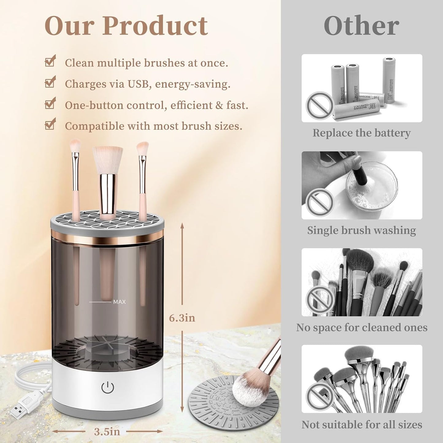 Electric Makeup Brush Cleaner, Quick Efficient Machine for Deep Cleaning All Types of Brushes, Portable Compact Design for Travel Home Use, for Makeup Lovers & Professionals - Red