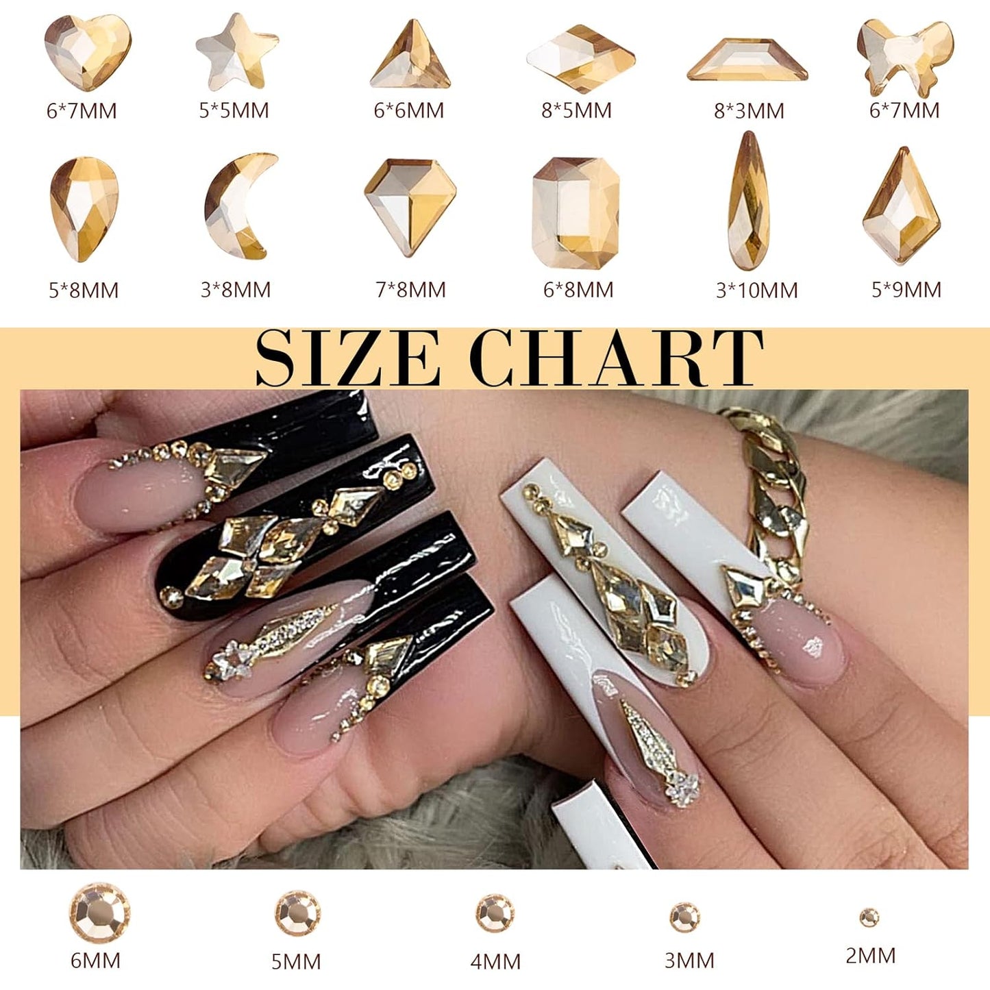 Canvalite 2518Pcs Nail Rhinestones Gems 12 Styles 3D Glass Champagne Crystals Charms Shiny Multi Shape Flatback Rhinestones with Gems Picker and Tweezers for DIY Nail Art