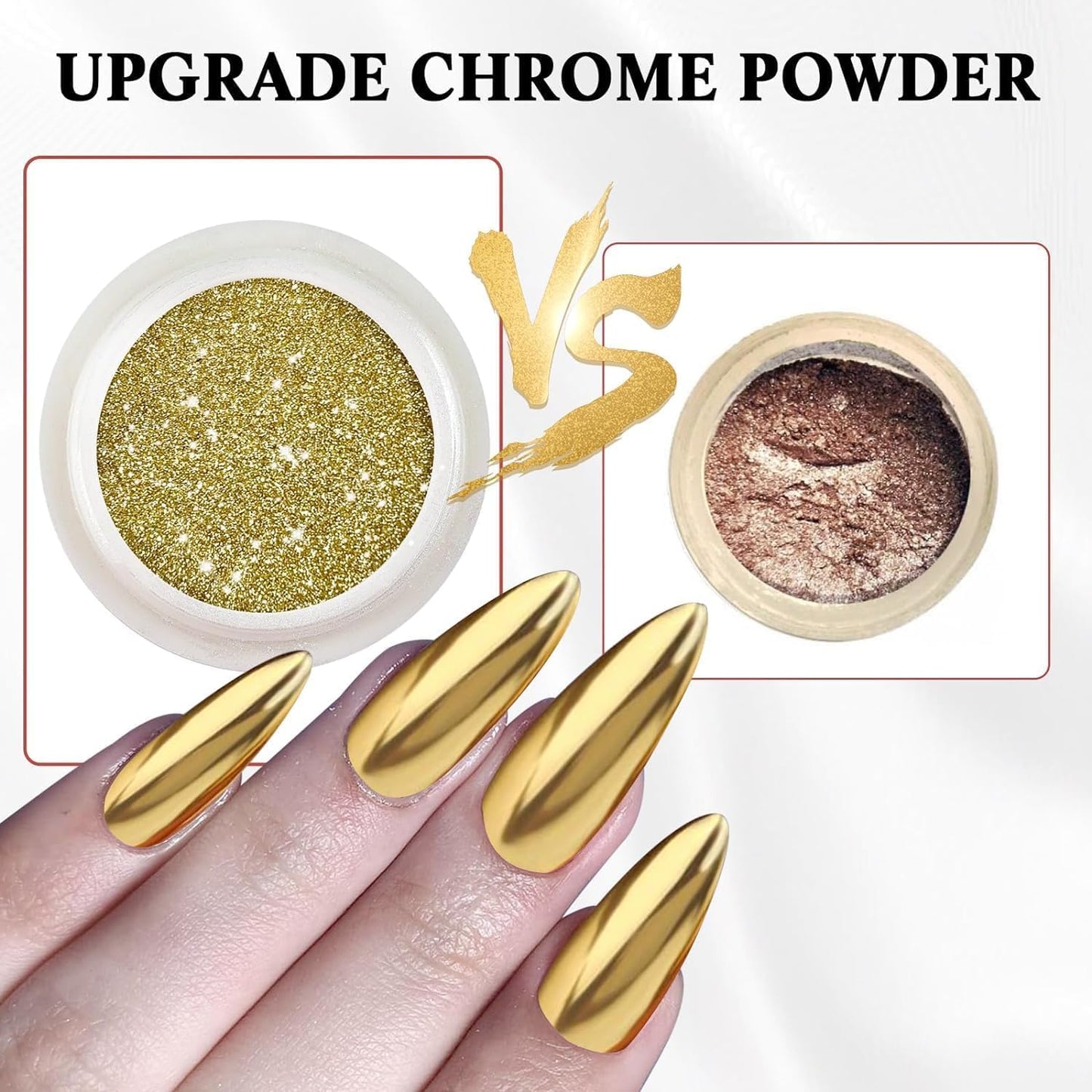 2 Jars Chrome Nail Powder：Mirror Effect Gold Chrome Nail Powder,Metallic Mirror Silver Chrome Powders Decoration for DIY Nail Art,Pigment Holo chrome powder with 4 Eyeshadow Sticks