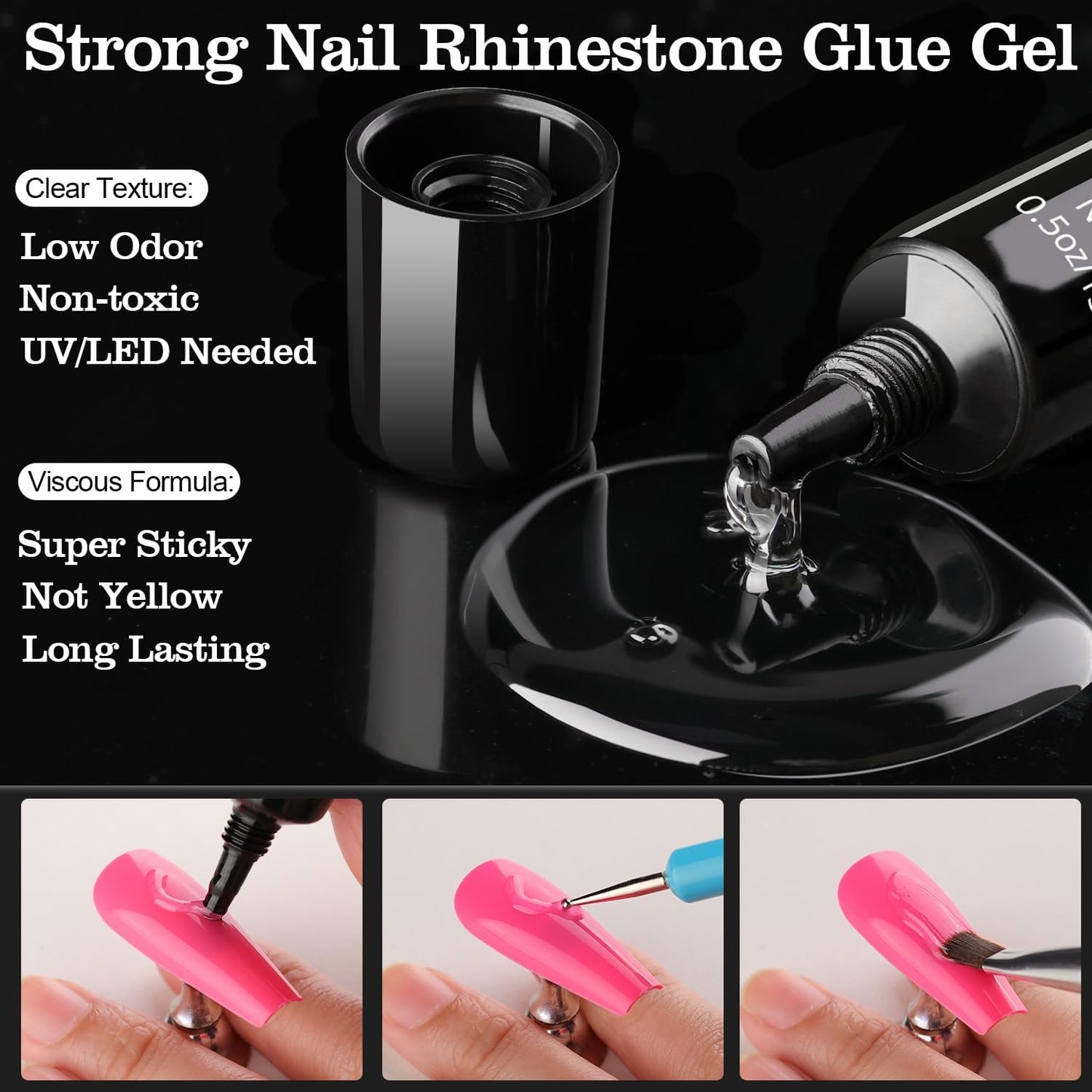 Rhinestones for Nails & Pearls, Manicure Kit with Nail Rhinestone Glue Gel, Flat Back Glass Crystal AB + Clear Gems, Colorful Half Round Pearls, Gem Glue (UV/LED Needed) with Dotting Tools