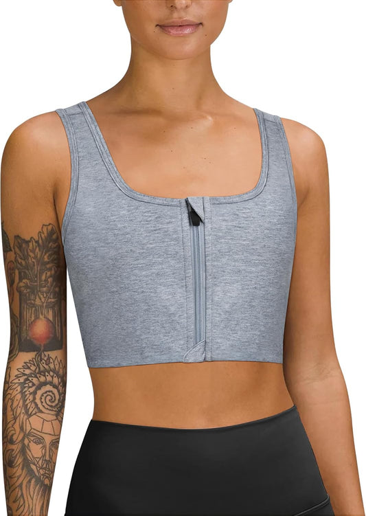 LEINIDINA Chest Binder Tomboy Transgender FTM Square Collar with Front Zipper Binder Bra Tank Top