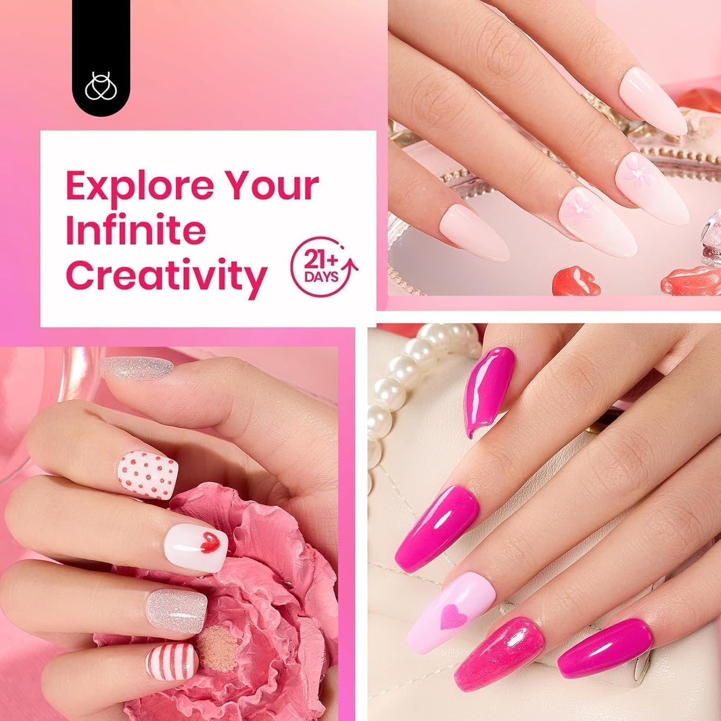 Beetles Dip Powder Nail Kit 36pcs 20 Colors Nude Hot Pink Red Glitter White Dip Nails Powder Starter Kit with Base Top Coat Activator Cuticle Oil Nail Set for Women Alluring Sweetie Collection