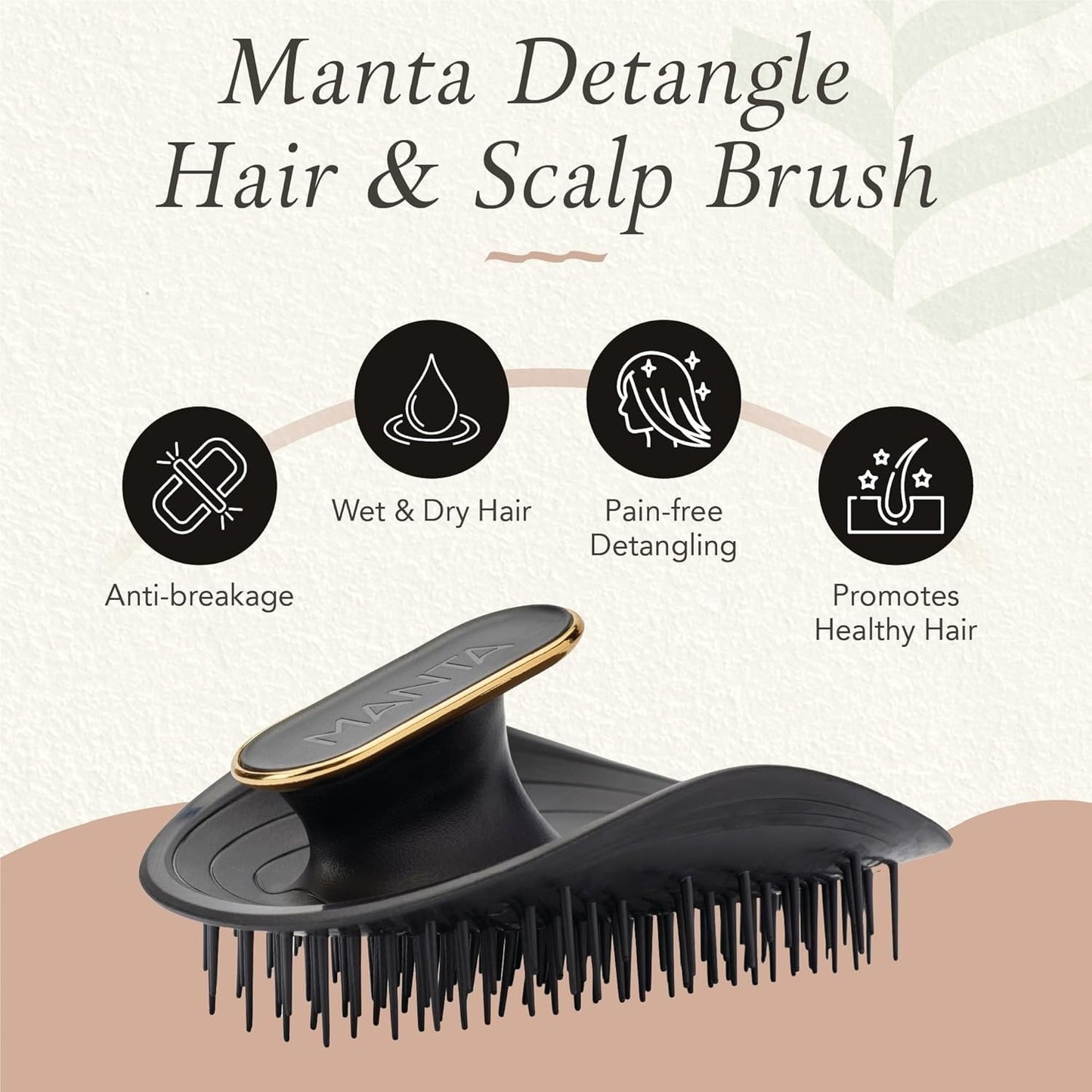 Manta Original Anti-Breakage Hairbrush – Gentle Detangling Brush for Wet & Dry Hair, Flexible Hairbrush for All Types, Healthy Hair Care for Women & Men, Black