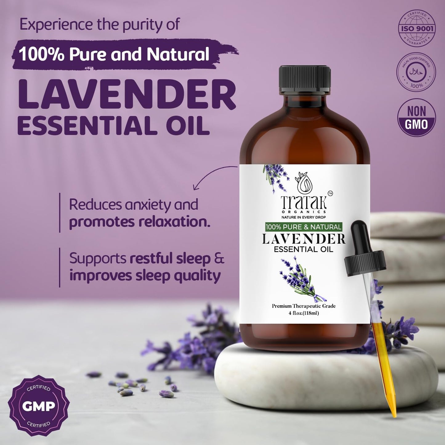 Lavender Essential Oil with Premium Dropper - Undiluted Essential Oil for Diffuser & Aromatherapy - Lavender Oil, Huge 4 fl oz (Pack of 2)