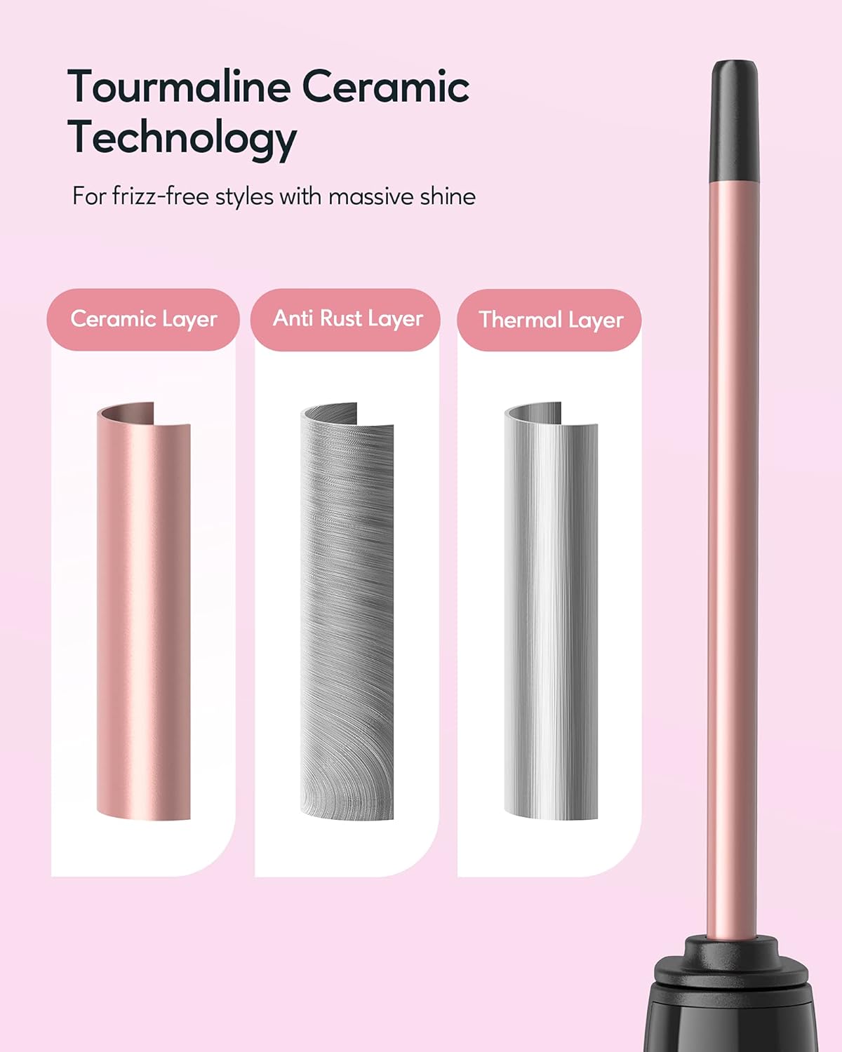 Wavytalk 3/8 Inch Small Curling Iron Wand for Short & Long Hair, Ceramic Barrel with Adjustable Temperature, Heat Resistant Glove Included (Rose Pink)