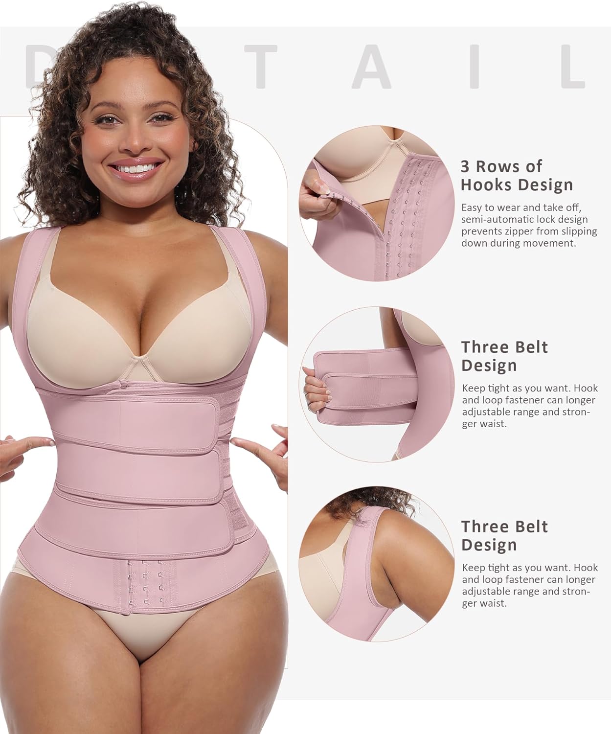 FeelinGirl Waist Trainer for Women Latex Waist Trainers Vest Plus Size Waist Cincher Corset 3 Belts Hooks Steel Bones