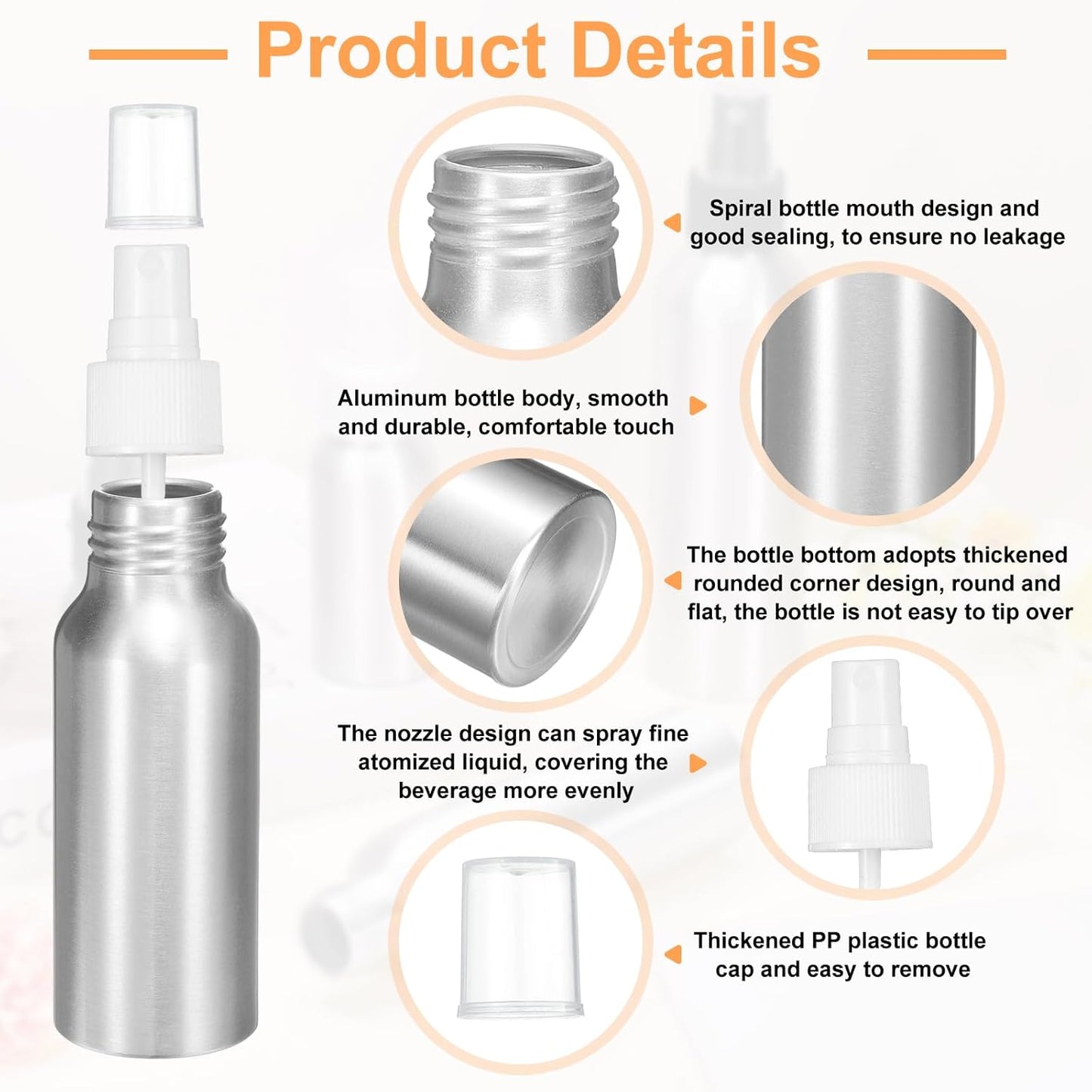 HARFINGTON 3pcs Aluminum Fine Mist Spray Bottles 60ml/2.03oz Metal Small Liquid Alcohol Refillable Travel Container with White Plastic Nozzle Cap for Perfume Skincare Cosmetic Storage Bottle