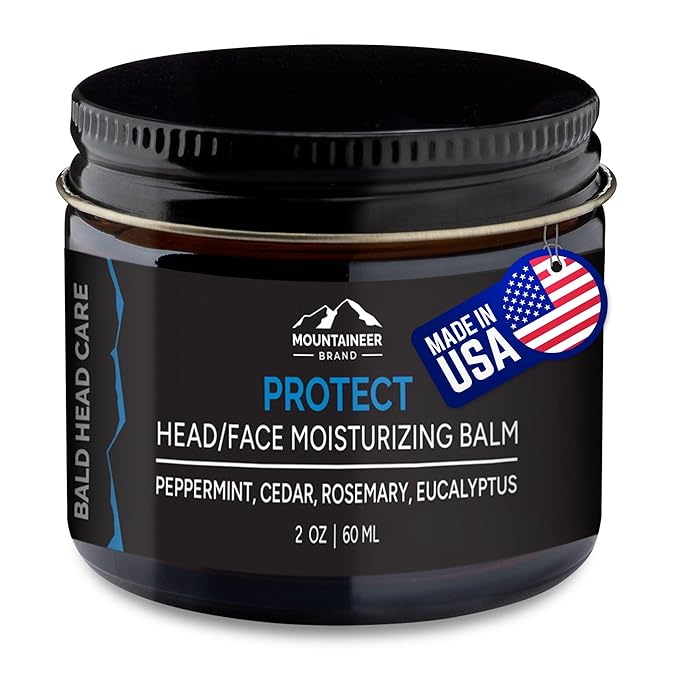 Mountaineer Brand All Natural Bald Head Moisturizer and After Shave Balm | Bald Head Care for Men | Non-Greasy Scalp and Face Lotion | Refreshing Natural Scent | Made in USA | Protect 2oz
