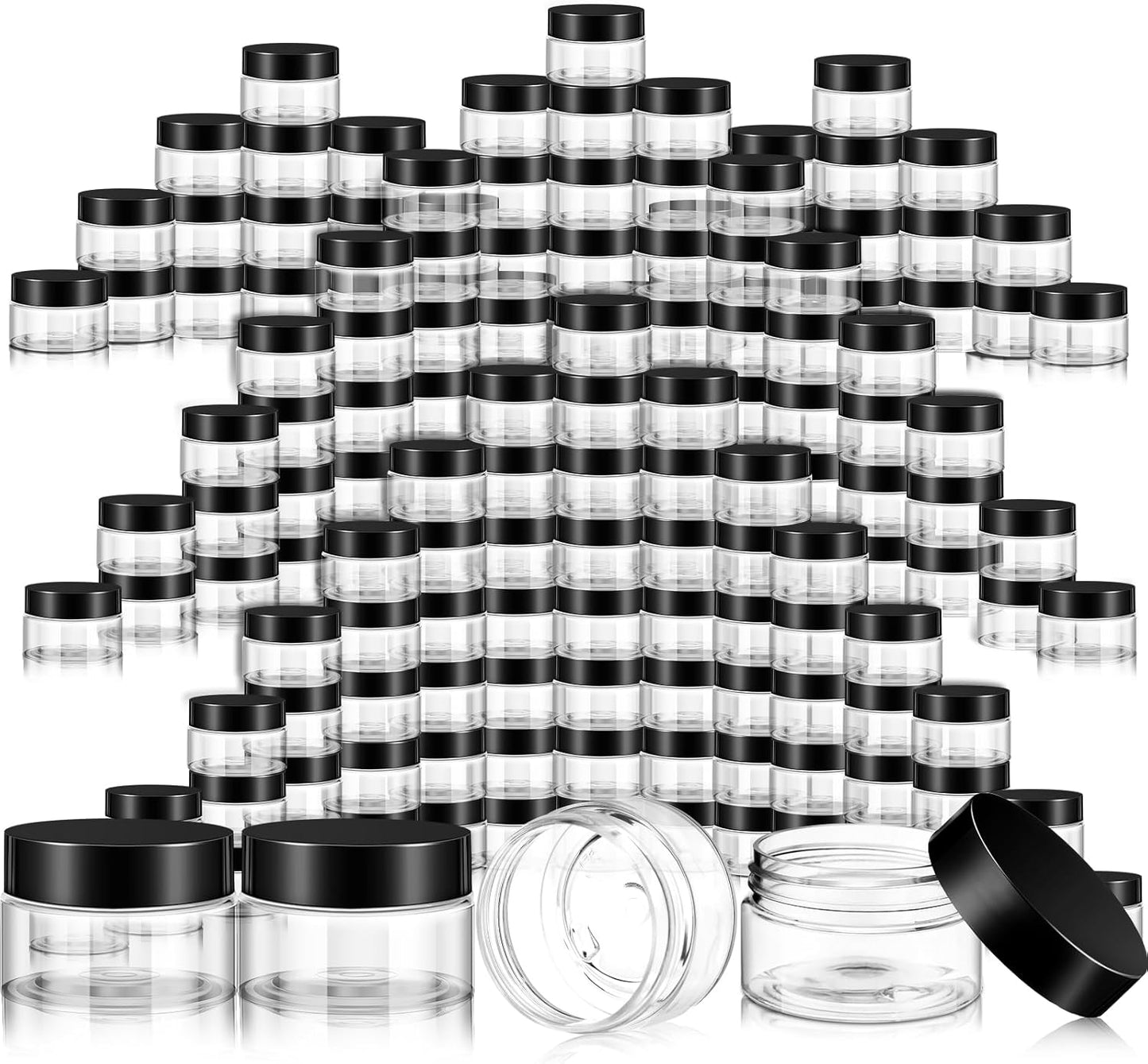SATINIOR 100 Pcs Plastic Jars with Lids Small Containers Lids Wide Mouth Small Plastic Containers for Lotion Cream Rhinestones Body Butters Travel Storage(6 oz,Black)