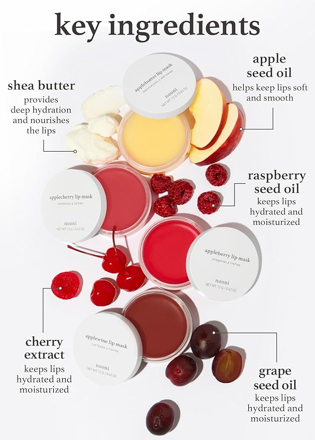 NOONI Applewine Korean Lip Tinting Butter | Natural Lip Balm with Wine Extract, Smoothing & Red Lip Mask, Exfoliator Balm for Dry Lips, Lip Treatment with Shea Butter and Vitamins, Vegan, 42 oz.