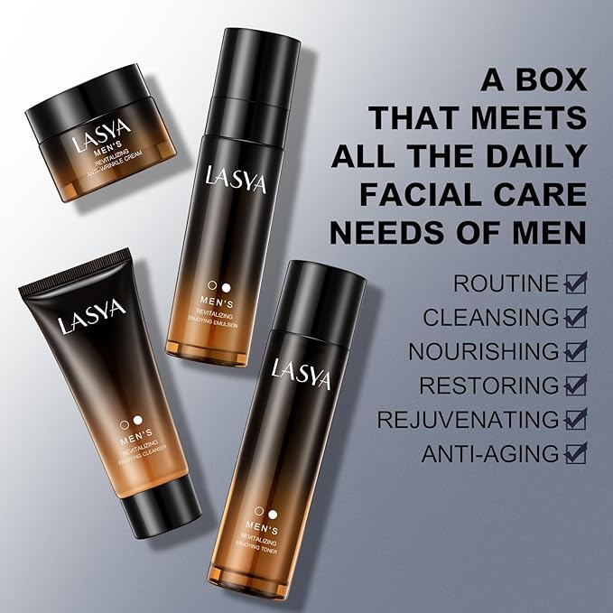 Anti Aging Skin Care Set for Men,Reduce Wrinkles & Hydrate Mens Skin Care Kit Cleanser,Toner,Lotion,Face Cream,Complete Skincare Process for Men Unique Skin Care Sets & Kits(4-Pcs)