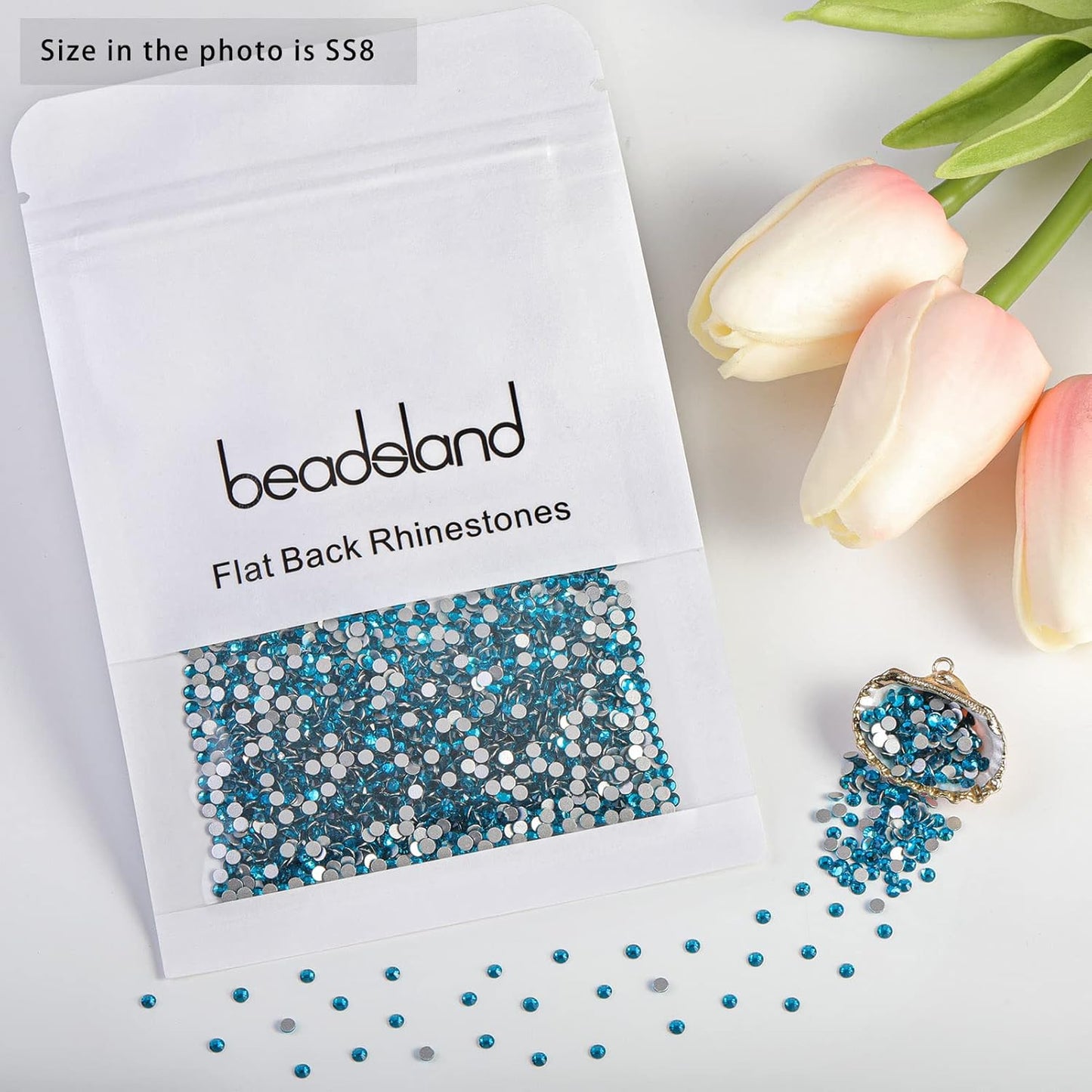 beadsland Flat Back Crystal Rhinestones Round Gems, Indicolite (2.3-2.5mm) SS8/1440pcs
