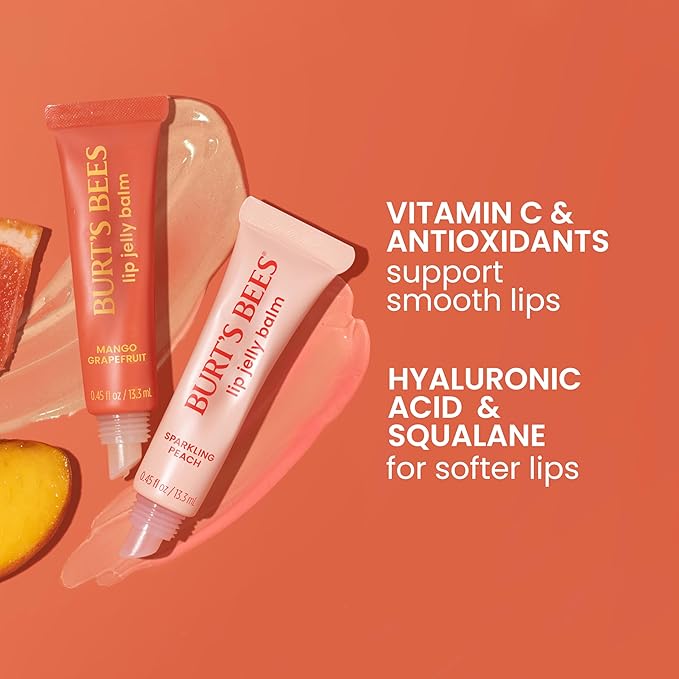 Burt’s Bees Mango Grapefruit Lip Jelly Balm, With Hyaluronic Acid and Squalane Moisturizer To Instantly Hydrate Lips, Lip Gloss With Responsibly Sourced Beeswax, Tint-Free, Lip Treatment, 0.45 oz.